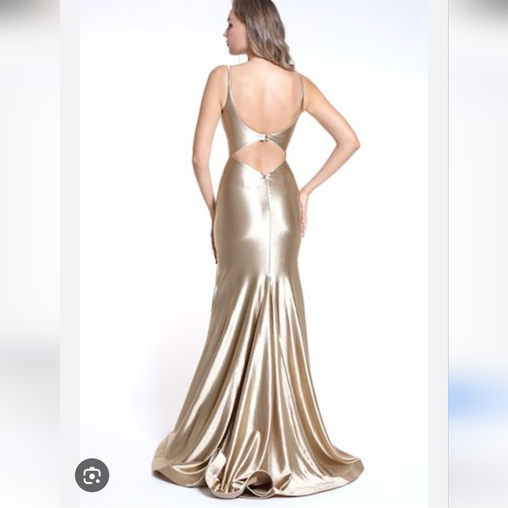 Ava Presley Style #35731, Brushed Gold Mermaid Gown With Cutout Back & Train - Picture 5 of 17
